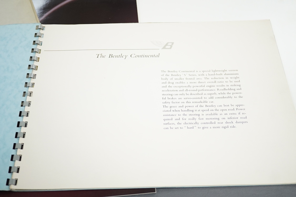 Seven 1940s to modern Rolls Royce and Bentley motor car manufacturer’s brochures; the Silver Wraith (produced 1946-58), the Bentley R Type Continental (produced 1952-55), the Rolls-Royce Silver Cloud II (produced 1959-66